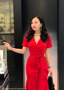 Mydu shop | MS 2350 – Đầm dự tiệc thun Umi cổ tim lệch eo buộc nơ duyên dáng nổi bật cá tính