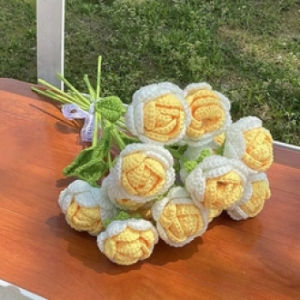 Fake Rose Artificial Flowers Handmade Knitted Rose Bouuet Crochet Flower Bouuet Table Centerpieces ValentineS Day Gift