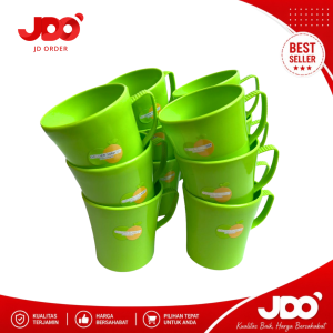 JDO Set 1 Lusin (12Pcs) Cangkir Mug Kopi Plastik Hijau 300ml Golden Sunkist MOK-7026 Kicthenware