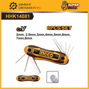 Bộ lục giác xếp 8 cây INGCO đầu thường HHK14081 đầu hoa thị HHK14083