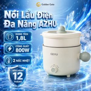 Nồi Lẩu Điện Chống Dính Đa Năng OZHU 2 Nấc Nhiệt Kèm Giá Hấp Nồi Lẩu 2 Tầng Chống Dính Vân Đá Cao Cấp Dung Tích 1.8L Công Suất 600W