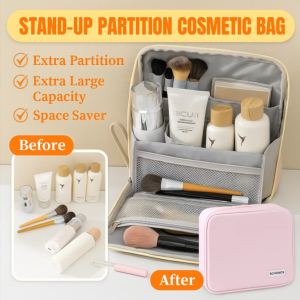 [Travel Essential] Stand-up Portable Partition Cosmetic Bag Large Capacity Waterproof Organizer Toiletry Storage Bag Pouch