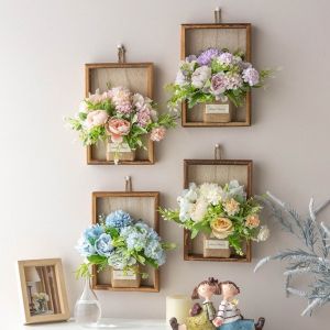 NEXTYOO Wall Accents 3D Faux Flowers Wall Hanging Flower Country Style Wooden Photo Frame Simulated DIY Wall Mounted Flower Home Decor
