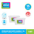 Home Gallery Stackable Storage Box with Handle, Capacity: 15L | Durable & BPA-Free | Stackable Design | Multi-Purpose Storage for Cosmetics, Sundries, Clothes & More | Space-Saving & Easy to Carry | BUY 1 TAKE 1. 