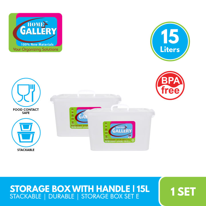 Home Gallery Stackable Storage Box with Handle, Capacity: 15L | Durable & BPA-Free | Stackable Design | Multi-Purpose Storage for Cosmetics, Sundries, Clothes & More | Space-Saving & Easy to Carry | BUY 1 TAKE 1