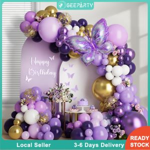 123pcs Purple Butterfly Balloon Garland Metallic Gold Balloon Arch for Wedding Birthday Decoration