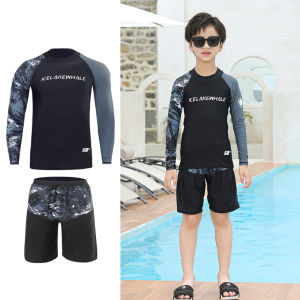 Mohan trẻ em 2 mảnh áo quần lặn trẻ em Đồ bơi họa tiết kẻ trẻ lớn bảo vệ khỏi ánh mặt trời kỳ nghỉ Áo Tắm CHA mẹ-con bé trai và bé gái hai bộ chi tiết