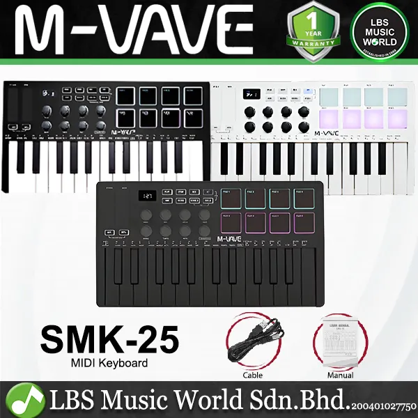 M-VAVE SMK-25 25 Keys Portable Wireless Midi Keyboard with 8 RGB Pads (SMK25)