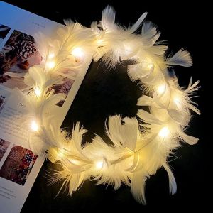 【Local Delivery】LED Light-up Fairy Feather Glowing Halo Headband Hairband Hair Roop Party Costume Favor Festival Event Supplies Headdress Decoration