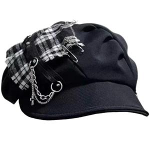 Dark Trendy Painter Hat Tartan Fashion Hat British Beret for Dating Photography Cabbie Headwear Painter Hat