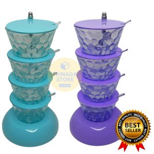 ( BISA COD ) PROMO Rak Tempat Bumbu Crystal 4 Susun Wadah Bumbu Dapur Set Sendok Bumbu SNI