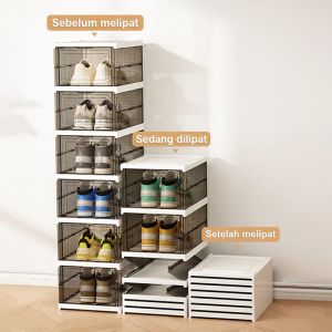 CUBBIE Lemari sepatu plastik rak sepatu lipat kotak sepatu transparan lemari sepatu susun tertutup rak sepatu akrilik