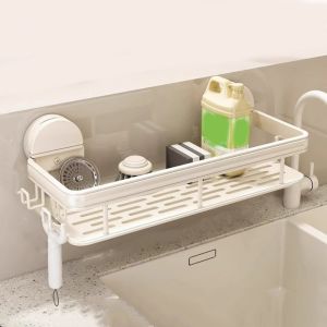 SUNSHINEQ Space Aluminum Suction Cup Dish Sponge Holder Punch Free Wall-Mounted Rag Storage Drainage Shelf Multipurpose Waterproof Shampoo Bottle Shower Rack for Home