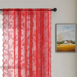 SYBILX Transparent Lace Sheer Curtain Embroidered Gauze Tulle Curtain Vintage Elegant Window Drapes Living Room