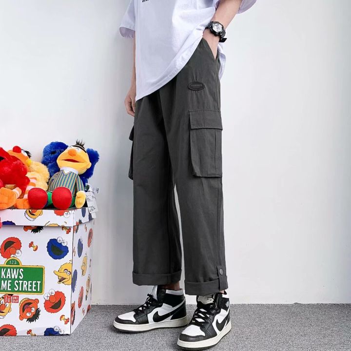 Cheap Japanese Y2K Patchwork Pants Men Side Striped Casual Trousers  Sweatpants Streetwear Korean Brown White Summer Wide Track Pants Male | Joom