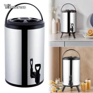8L Milk Tea Bucket Barrel Container Water Jug Dispencer Stainless Thermos Jug w/ Faucet Insulated Beverage Dispenser with Stainless Steel Liner & Spiral Lid - 12H Cold/Hot Retention Anti-Leak Nylon Tap
