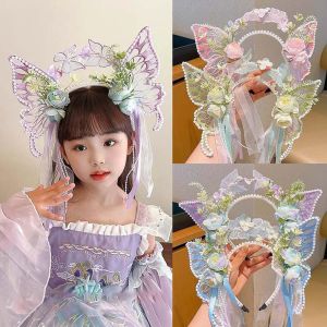 DSFIF Kawaii Butterfly Fairy Hair Hoop Mesh Sweet Elf Ear Headband Lovely Pearl Childrens Headdress Kids Gift