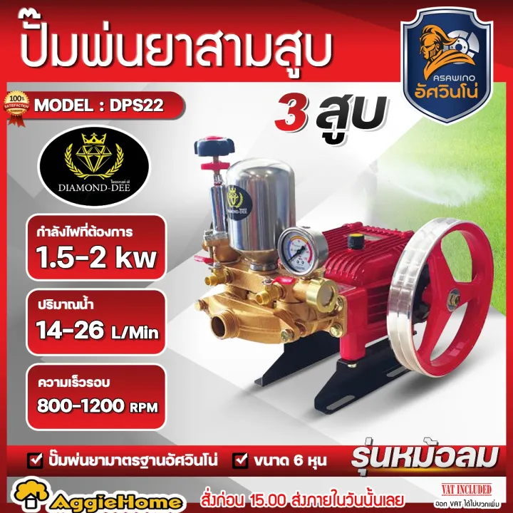 MITSUMAX DPS22 ปั๊ม 3 สูบ หม้อลม ท่อดูด 3/4 นิ้ว
