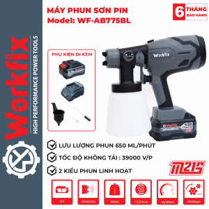 Máy phun sơn pin Workfix WF-SG800ML Lưu lượng phun 650ml/phút Dung tích bình chứa 800ml Bảo hành chính hãng ( Bảo Hành 12 Tháng )