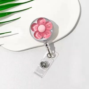 BHYJGD Transparent Floral Badge Reel Retractable Cute Worker ID Card Pull Buckle  Durable ID Card Badge Holder Clip For Women