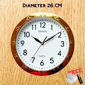 Jam Dinding Kamar Bulat Silver Gold Minimalis Mesin Quartz Original Diameter 26cm Dekko Kecil