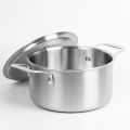 Famco 3.6 Quart Casserole 20cm, Tri-ply stainless steel construction, Rust-resistant, Induction compatible, Aluminum core, Even heating, Everyday use, Good for 8 servings, Double handles, Sleek Timeless design. 