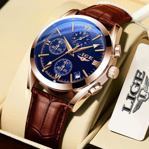LIGE Đồng hồ đeo tay nam Thời trang Casual Quartz Không thấm nước Chronograph dạ quang Da thể thao Đồng hồ đeo tay
