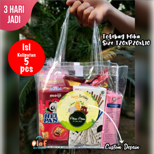 ISI 5 PCS (20x20x10) 0.13 CUSTOM Tas Ulang Tahun Mika Transparan CUSTOM Stiker Murah Goodybag Ultah