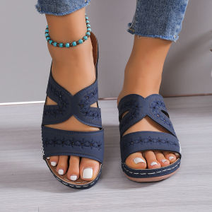 Free Shipping In-Stock WomenS Sandals Thick-Soled Open-Toe Casual And Fashionable Available In Large Sizes And Multiple Colors With Embroidered Designs