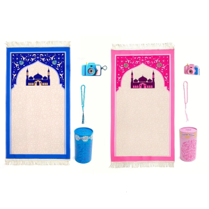 Washable Muslims Children Prayer Rugs Portable Prayer Mats Simply Print Travel Home Mats Blanket with Cushions Pillow