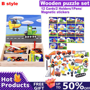 100+Pcs Wooden Magnetic Puzzle Toys Children 3D Puzzle Figure Drawing Board Learning Wood Toys Gifts