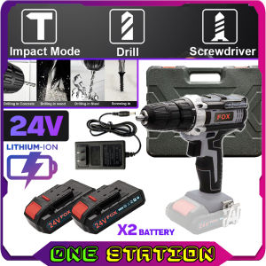 FOX 24V (GREY) Cordless Hammer Impact Drill Screwdriver with 2 LI-ION Lithium Battery *3 Month Warranty*