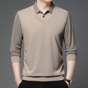 เสื้อโปโลเพลย์บอยแขนยาวสำหรับผู้ชายสไตล์ลำลองสำหรับนักธุรกิจชายวัยกลางคน