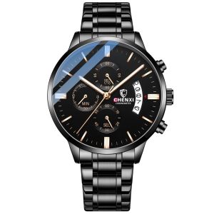 CHENXI Men Fashion Watches Chronograph Luxury Sport Quartz Watch Men Waterproof Casual Leather Wristwatch