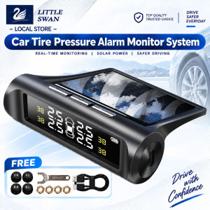 TPMS Wireless Tire Pressure Monitoring System With 4 External Sensors Solar Powered Car Tyre Pressure Monitor LCD Display Real Time Tire Pressure Temperature Warning Digital Alarm System For Vehicle Safety Driving