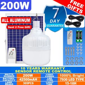 【Buy 1 take 1】Solar Bulb Light 1500W LED Outdoor Waterproof IP67 solar lamp 3 Color White LED Portable Solar Powered lights Indoor Energy Saving With panel remote Charged Garden Yard Hiking Tent Fishing Camping Automatic Energy Saving christmas