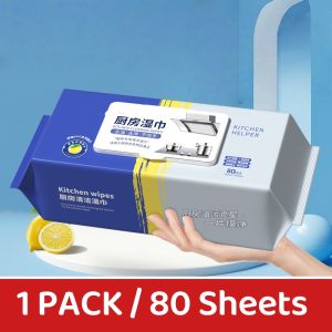 NDD 80Pcs Kitchen Wet Wipes Large Wet Wipes Lemon Disposable Oil Grease Stain Remove