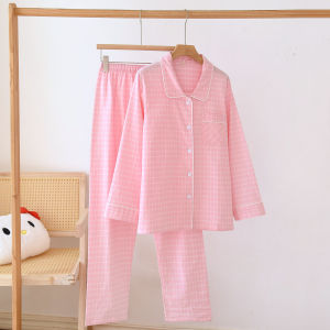 (พร้อมส่ง)ชุดนอนผ้าฝ้ายผู้ชาย-ผู้หญิง แขนยาว ขายาว เนื้อผ้าฝ้ายออแกนนิก ยิ่งซักยิ่งนิ่มลง