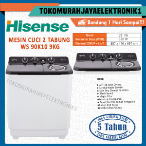 MESIN CUCI HISENSE 2 TABUNG 9 KG 380 WATT  top  loading - WS 90K10 GARANSI RESMI BY TMJ