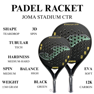 Racket Padle Padel Joma Stadium CTR Black Green 12K Carbon 3D Spin / Raket Padel Joma Stadium CTR