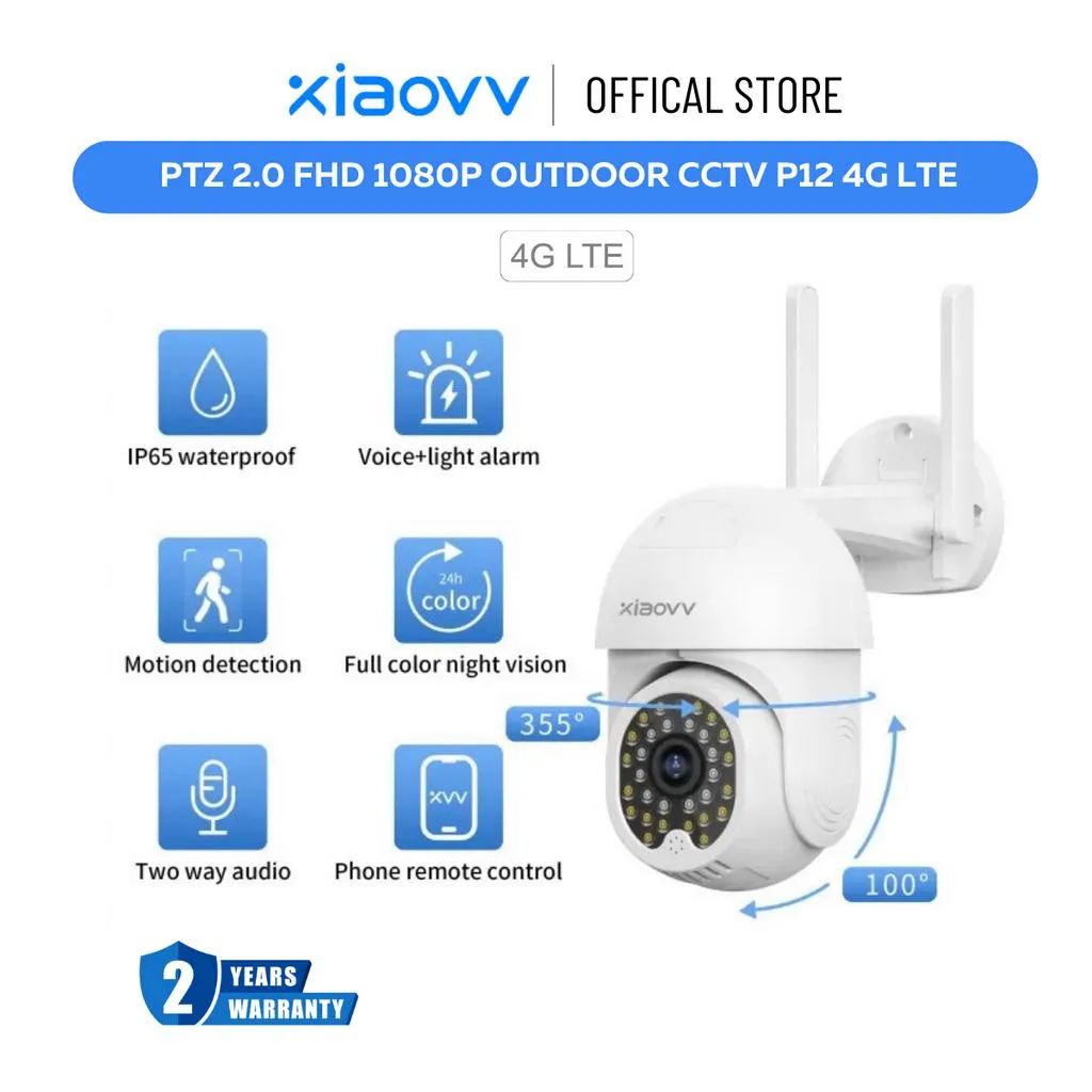 Gadgetoo Xiaovv P12 4G Lte Sim Card Ver Ptz 360 Fhd 1080P 2Mp Security Camera