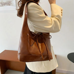 DYJKOUG New Deisgn Bow Underarm Bags Large Capacity Korean Style Y2k Shoulder Bag Vintage Sweet Leather Tote Bag Girls