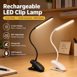 Led Table Lamp USB Rechargeable Night Light With Folding Clamp Study Stand Read Lamp Touch 3 Modes Dimming Eye Protection Lights