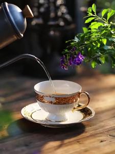 FFBH Tea Cups and Saucers SetCeramic Coffee Cups with Gold Trim Cafe Cups for Latte Mocha Au Lait,Elegant Teacup and Saucer 9H4B3