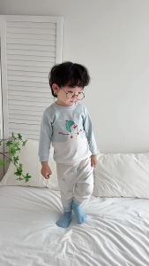 Childrens autumn clothing and pants made of pure cotton a Infant-style home wear pajamas for boys and girls in autumn two-piece set 2 High-waisted belly-protecting set