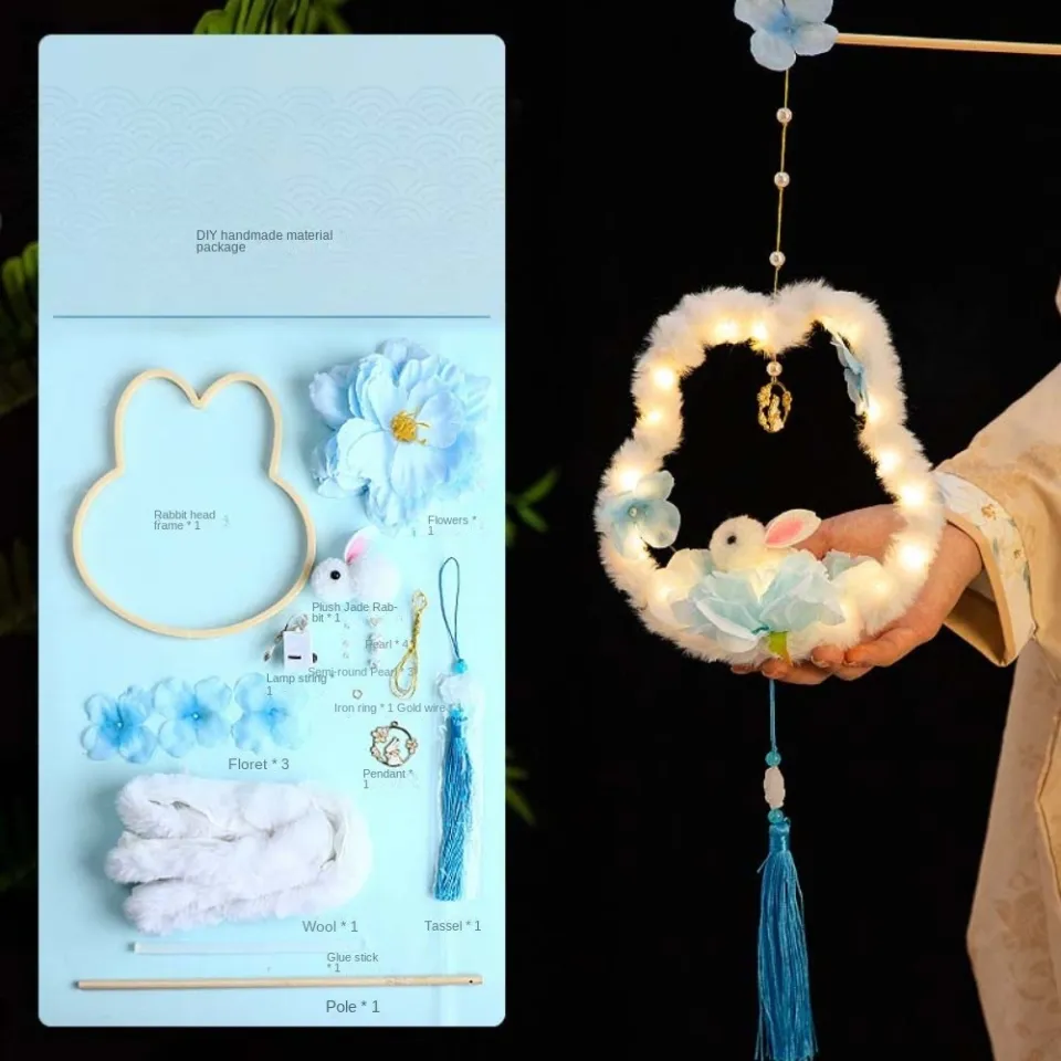 ODZ5L Chinese Style Children's Rabbit Lantern DIY Material Bag