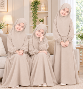 Green Hijab Abaya Dress Long Sleeves Fit Casual Wear whith tudun set 2y-12y cey crepe