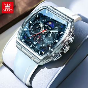 OLEVS Watch For Men Original Waterproof 2024 New Barrel Type Multifunctional Moon Phase Calendar Sport Silicone Strap Import Quartz Luminous