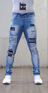 [COD] - Celana Jeans Sobek Emblem - Celana Jeans Panjang Pria - Celana Panjang Jeans Pria Sobek Emblem Distro Terbaru