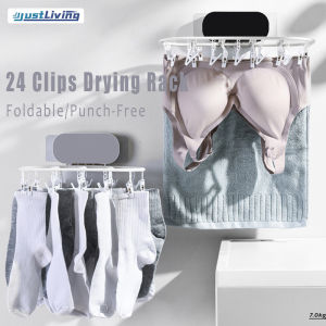 JustLiving 24 Clips Foldable Drying Rack Multifunctional Punch-Free Hanging Rack Wall Hanging Hangers Folding Balcony Bathroom Drying Rack